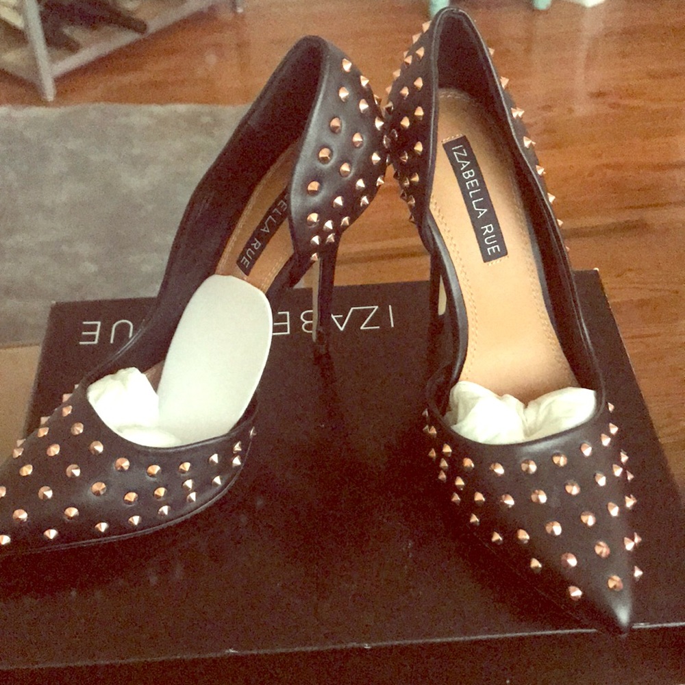 Studded pointed toe heels